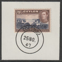 Ceylon 1938-49 KG6 Trincomalee 1r on piece with full strike of Madame Joseph forged postmark type 122