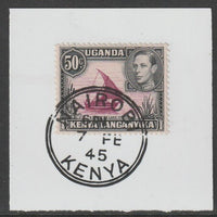 Kenya, Uganda & Tanganyika 1938 KG6 50c,purple & black on piece cancelled with full strike of Madame Joseph forged postmark type 226