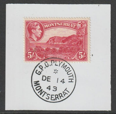 Montserrat 1938 KG6 Pictorial 5s rose-carmineon piece with full strike of Madame Joseph forged postmark type 263