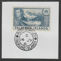 Falkland Islands 1938-50 KG6 Mount Sugar Top 1s on piece with full strike of Madame Joseph forged postmark type 156