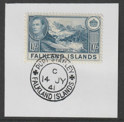 Falkland Islands 1938-50 KG6 Mount Sugar Top 1s on piece with full strike of Madame Joseph forged postmark type 156