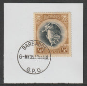 Barbados 1920-21 KG5 Victory 1/4d on piece with full strike of Madame Joseph forged postmark type 46
