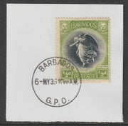 Barbados 1920-21 KG5 Victory 1/2d on piece with full strike of Madame Joseph forged postmark type 46