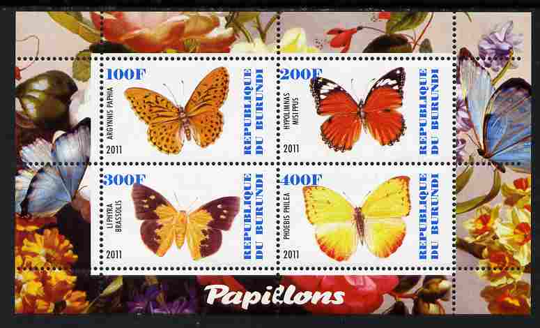 Burundi 2011 Fauna of the World - Butterflies #3 perf sheetlet containing 4 values unmounted mint