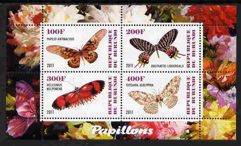 Burundi 2011 Fauna of the World - Butterflies #5 perf sheetlet containing 4 values unmounted mint