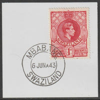 Swaziland 1938 KG6 Definitive 1d on piece with full strike of Madame Joseph forged postmark type 411