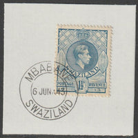 Swaziland 1938 KG6 Definitive 1.5d on piece with full strike of Madame Joseph forged postmark type 411