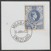 Swaziland 1938 KG6 Definitive 3d on piece with full strike of Madame Joseph forged postmark type 411