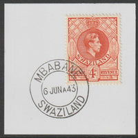 Swaziland 1938 KG6 Definitive 4d on piece with full strike of Madame Joseph forged postmark type 411
