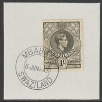 Swaziland 1938 KG6 Definitive 1s on piece with full strike of Madame Joseph forged postmark type 411