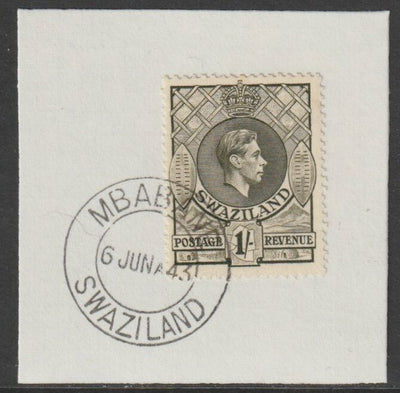 Swaziland 1938 KG6 Definitive 1s on piece with full strike of Madame Joseph forged postmark type 411