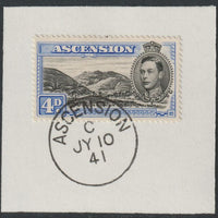 Ascension 1938 KG6 Pictorial 4d black & ultramarine on piece with full strike of Madame Joseph forged postmark type 26