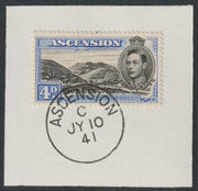 Ascension 1938 KG6 Pictorial 4d black & ultramarine on piece with full strike of Madame Joseph forged postmark type 26