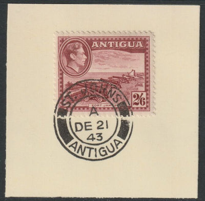 Antigua 1938 KG6 2s6d brown-purple on piece with full strike of Madame Joseph forged postmark type 18