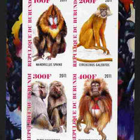 Burundi 2011 Fauna of the World - Monkeys imperf sheetlet containing 4 values unmounted mint