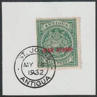 Antigua 1916 War Tax 1/2d green (red overprint) on piece with full strike of Madame Joseph forged postmark type 14