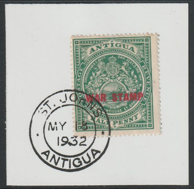 Antigua 1916 War Tax 1/2d green (red overprint) on piece with full strike of Madame Joseph forged postmark type 14
