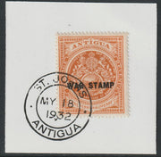 Antigua 1918 War Tax 1.5d orange on piece with full strike of Madame Joseph forged postmark type 14