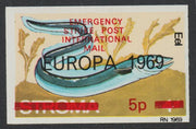 Stroma 1971 Strike Mail - Fish - Eel imperf 5p on 4d overprinted Europa 1969 additionally opt'd  Emergency Strike Post International Mail unmounted mint