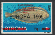 Stroma 1971 Strike Mail - Fish - Sole imperf 5p on 1s overprinted Europa 1969 additionally opt'd  Emergency Strike Post International Mail unmounted mint but slight set-off on gummed side