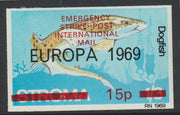 Stroma 1971 Strike Mail - Fish - Dogfish imperf 15p on 1s3d overprinted Europa 1969 additionally opt'd  Emergency Strike Post International Mail unmounted mint but slight set-off on gummed side