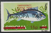 Stroma 1971 Strike Mail - Fish - Tunny imperf 15p on 2s overprinted Europa 1969 additionally opt'd  Emergency Strike Post International Mail unmounted mint but slight set-off on gummed side