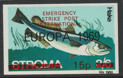 Stroma 1971 Strike Mail - Fish - Hake imperf 15p on 2s6d overprinted Europa 1969 additionally opt'd  Emergency Strike Post International Mail unmounted mint