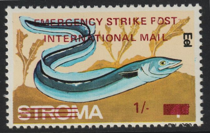 Stroma 1971 Strike Mail - Fish - Eel perf 1s on 4d overprinted Emergency Strike Post International Mail unmounted mint