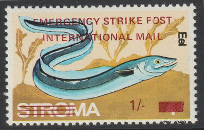 Stroma 1971 Strike Mail - Fish - Eel perf 1s on 4d overprinted Emergency Strike Post International Mail unmounted mint