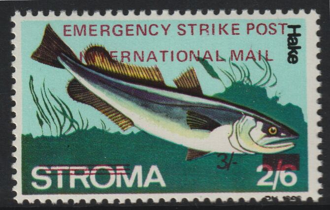 Stroma 1971 Strike Mail - Fish - Hake perf 3s on 2s6d overprinted Emergency Strike Post International Mail unmounted mint
