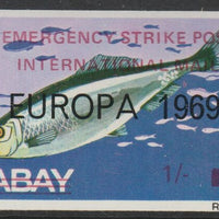 Pabay 1971 Strike Mail - Fish - Herring imperf 1s on 5d overprinted Europa 1969 additionally opt'd  Emergency Strike Post International Mail unmounted mint but slight set-off on gummed side