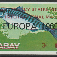 Pabay 1971 Strike Mail - Fish - Mackerel imperf 3s on 2s overprinted Europa 1969 additionally opt'd  Emergency Strike Post International Mail unmounted mint but slight set-off on gummed side