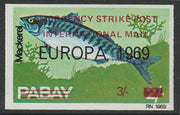 Pabay 1971 Strike Mail - Fish - Mackerel imperf 3s on 2s overprinted Europa 1969 additionally opt'd  Emergency Strike Post International Mail unmounted mint but slight set-off on gummed side