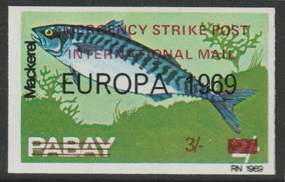 Pabay 1971 Strike Mail - Fish - Mackerel imperf 3s on 2s overprinted Europa 1969 additionally opt'd  Emergency Strike Post International Mail unmounted mint but slight set-off on gummed side