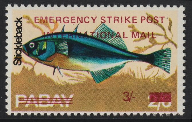 Pabay 1971 Strike Mail - Fish - Stickelback perf 3s on 2s6d overprinted Emergency Strike Post International Mail unmounted mint