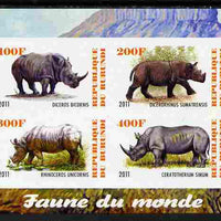 Burundi 2011 Fauna of the World - Rhinoceros imperf sheetlet containing 4 values unmounted mint