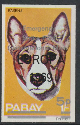 Pabay 1971 Strike Mail - Dogs - Basenji imperf 5p on 1s overprinted Europa 1969 additionally opt'd  Emergency Strike Post International Mail unmounted mint but slight set-off on gummed side