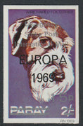 Pabay 1971 Strike Mail - Dogs - Wire-haired Fox Terrier imperf 15p on 2s overprinted Europa 1969 additionally opt'd  Emergency Strike Post International Mail unmounted mint