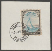 Bermuda 1938 KG6 2d light blue & sepiat on piece cancelled with full strike of Madame Joseph forged postmark type 64