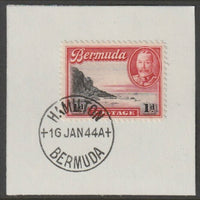 Bermuda 1936 KG5 Pictorial 1d black & scarlet on piece cancelled with full strike of Madame Joseph forged postmark type 64