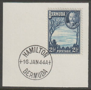 Bermuda 1936 KG5 Pictorial 2.5d light & deep blue on piece cancelled with full strike of Madame Joseph forged postmark type 64