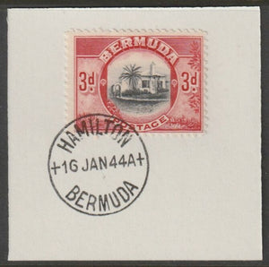 Bermuda 1936 KG5 Pictorial 3d black & scarlet on piece cancelled with full strike of Madame Joseph forged postmark type 64