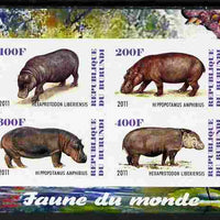 Burundi 2011 Fauna of the World - Hippos imperf sheetlet containing 4 values unmounted mint