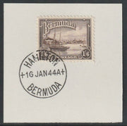 Bermuda 1936 KG5 Pictorial 1s6d brown on piece cancelled with full strike of Madame Joseph forged postmark type 64