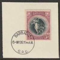 Barbados 1920-21 KG5 Victory 3d on piece with full strike of Madame Joseph forged postmark type 46