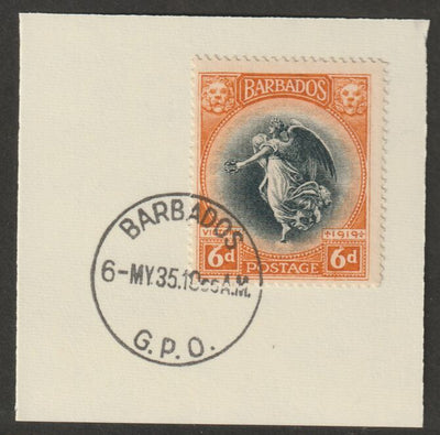 Barbados 1920-21 KG5 Victory 6d on piece with full strike of Madame Joseph forged postmark type 46