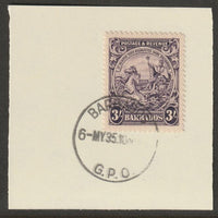 Barbados 1925 KG5 Britannia 3s deep violet on piece with full strike of Madame Joseph forged postmark type 46