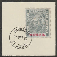 Barbados 1897 Diamond Jubilee 1/4d on piece with full strike of Madame Joseph forged postmark type 45
