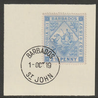 Barbados 1897 Diamond Jubilee 2.5d on piece with full strike of Madame Joseph forged postmark type 45