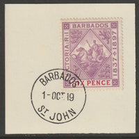 Barbados 1897 Diamond Jubilee 6d on piece with full strike of Madame Joseph forged postmark type 45